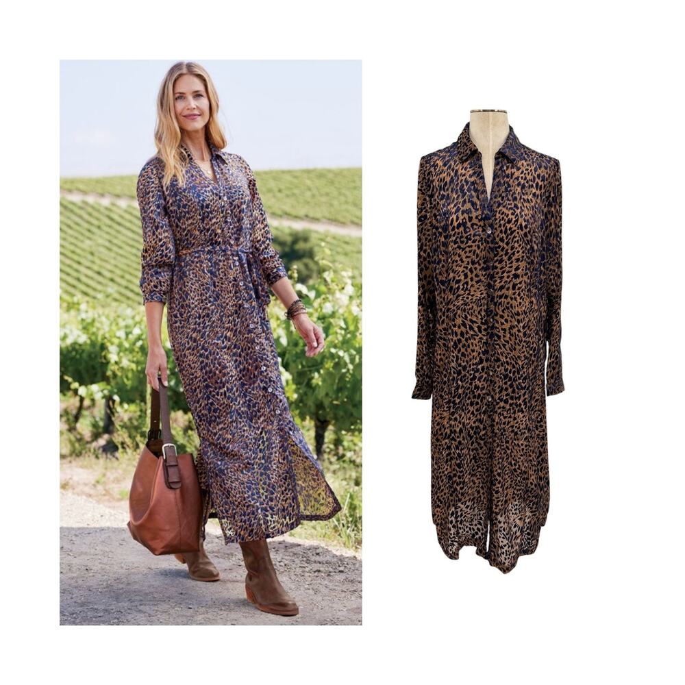Soft Surroundings Mahali Leopard Burnout‎ Velvet Shirt Dress Tall XL TXL Animal